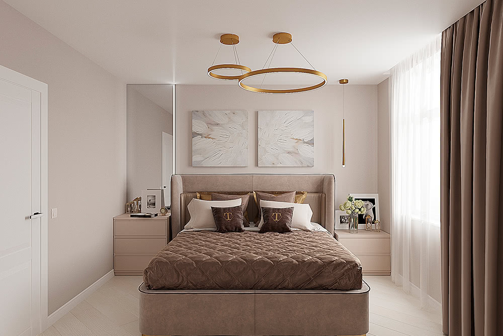 Дизайн интерьера спальни для молодой семьи в смешанном стиле по ул.Ивана Захарова
